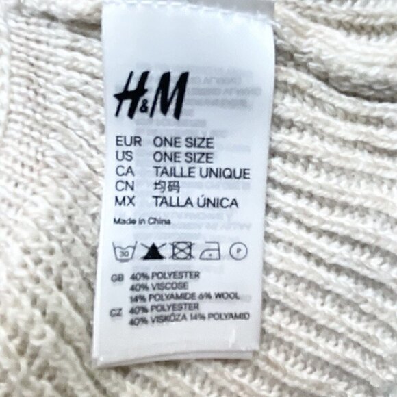 H & M Ruffle Trim Long Wool Blend Knitted Beige Scarf 18”x70” NWT Coastal Snow - Picture 10 of 11